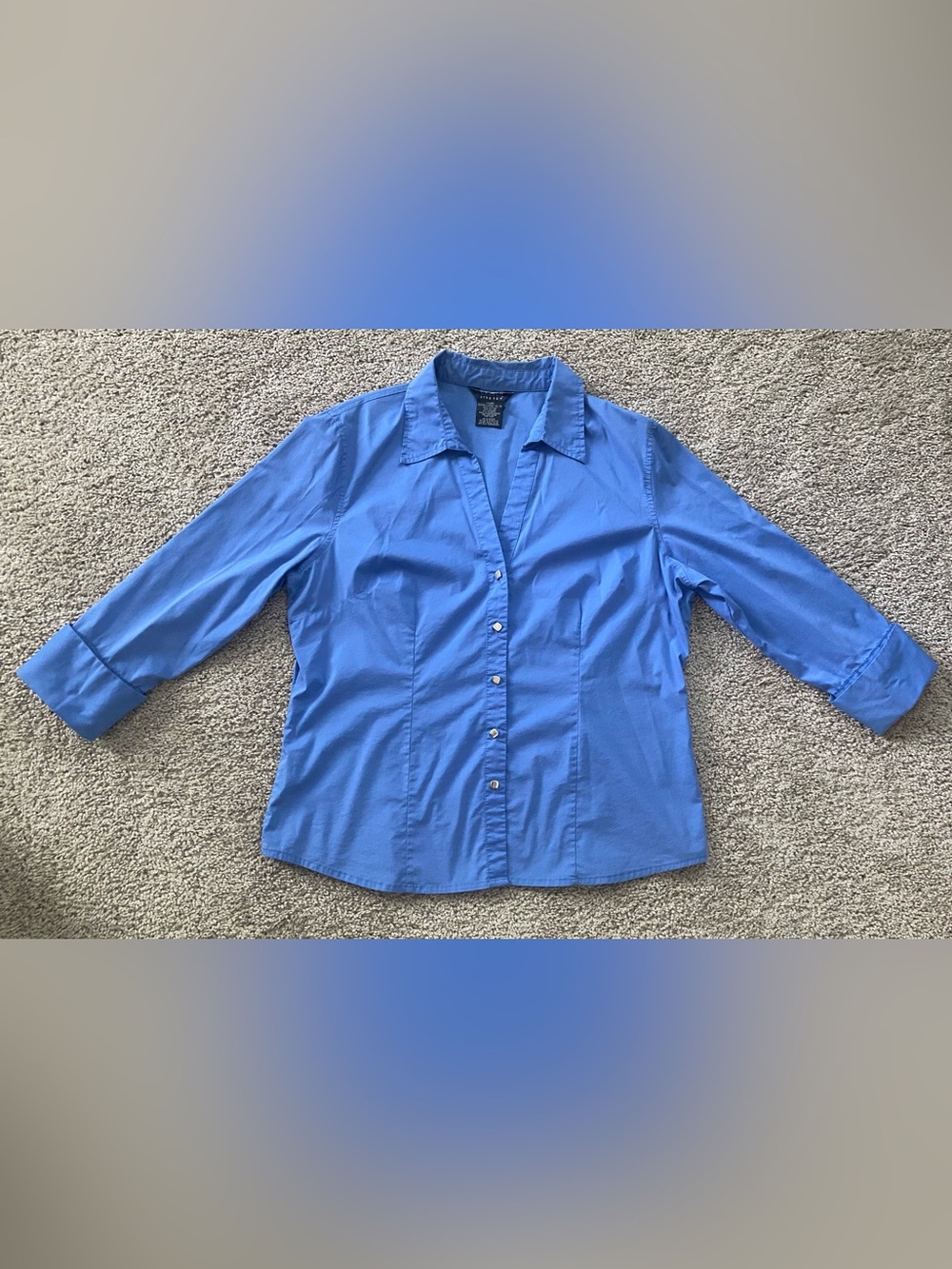 George Stretch Women's 3/4 Sleeve Button Up Shirt Blue Size XL